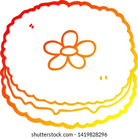 warm gradient line drawing of a cartoon biscuit