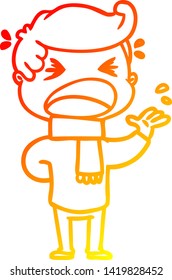warm gradient line drawing of a cartoon shouting man