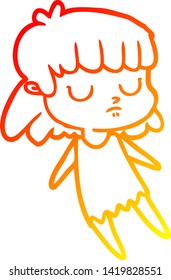 warm gradient line drawing of a cartoon indifferent woman