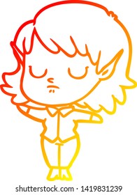 warm gradient line drawing of a cartoon elf girl