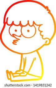 warm gradient line drawing of a cartoon boy sat waiting