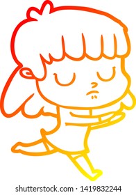 warm gradient line drawing of a cartoon indifferent woman