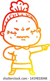 warm gradient line drawing of a cartoon annoyed old lady