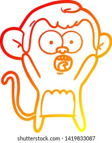 warm gradient line drawing of a cartoon shocked monkey