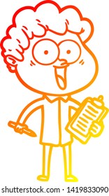 dibujo de línea de gradiente cálido de un hombre feliz con dibujos animados