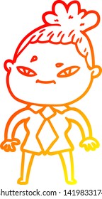 warm gradient line drawing of a cartoon woman