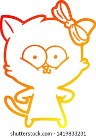 warm gradient line drawing of a cartoon cat
