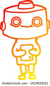 dibujo de línea de degradado cálido de un robot de dibujos animados