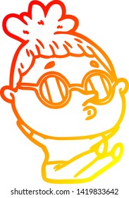 dibujo de línea de gradiente cálido de una mujer caricaturista con gafas de sol