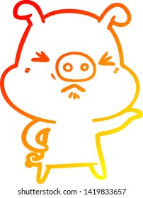warm gradient line drawing of a cartoon angry pig