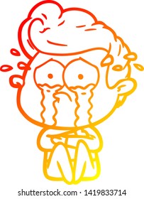 warm gradient line drawing of a cartoon crying man