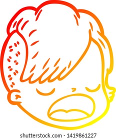warm gradient line drawing of a cartoon female face