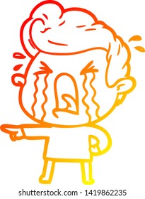 desenho de linha gradiente quente de um homem chorando de desenho animado