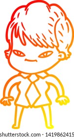warm gradient line drawing of a cartoon happy woman