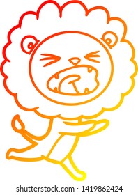warm gradient line drawing of a cartoon running lion