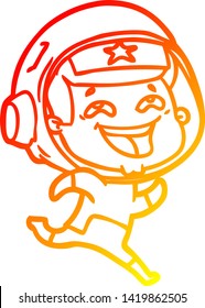 warm gradient line drawing of a cartoon laughing astronaut