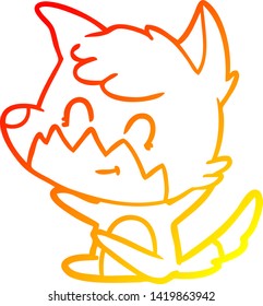 dibujo de línea de gradiente cálido de un zorro amigable de dibujos animados