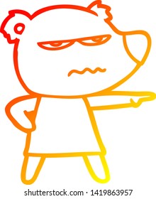 warm gradient line drawing of a cartoon angry bear polar girl pointing
