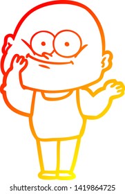 warm gradient line drawing of a cartoon bald man staring