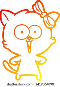 dibujo de línea de degradado cálido de un gato de dibujos animados