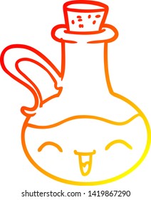 dibujo de línea de gradiente cálido de una botella de aceite de oliva feliz de dibujos animados