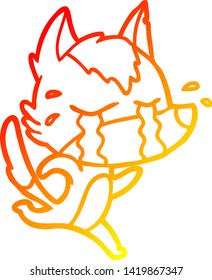 dibujo de línea de gradiente cálido de una caricatura lobo llorando