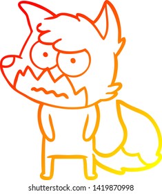 warm gradient line drawing of a cartoon annoyed fox