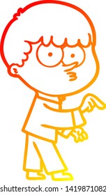 warm gradient line drawing of a cartoon curious boy