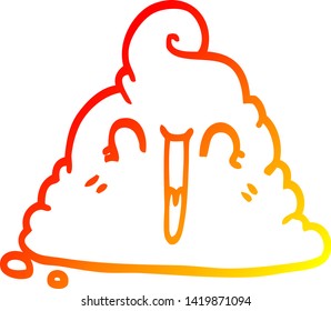 dibujo de línea de gradiente cálido de un poop de dibujos animados