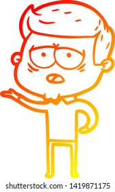 dibujo de línea de gradiente cálido de un hombre cansado de la caricatura