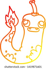 warm gradient line drawing of a cartoon hot chilly