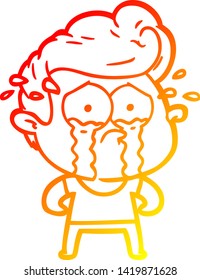 warm gradient line drawing of a cartoon crying man