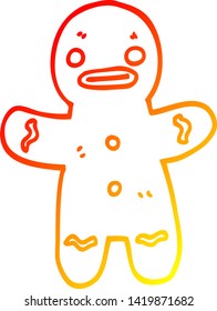 warm gradient line drawing of a cartoon gingerbread man