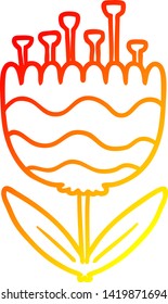 dibujo de línea de gradiente cálido de una flor con motivos de caricatura