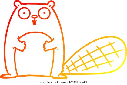 dibujo de línea de degradado cálido de un castor de dibujos animados