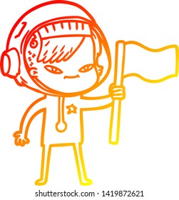 warm gradient line drawing of a cartoon astronaut woman