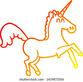 warm gradient line drawing of a cartoon unicorn