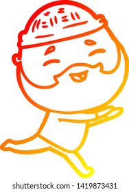 dibujo de línea de gradiente cálido de un hombre barbudo feliz con dibujos animados