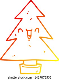 warm gradient line drawing of a cartoon christmas tree