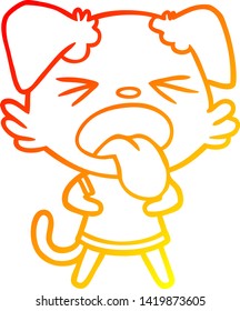 warm gradient line drawing of a cartoon disgusted dog