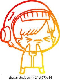 warm gradient line drawing of a cartoon astronaut woman