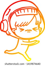 warm gradient line drawing of a cartoon astronaut woman