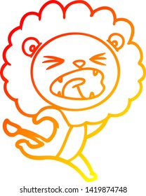 warm gradient line drawing of a cartoon running lion