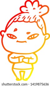 dibujo de línea de gradiente cálido de una mujer caricaturista