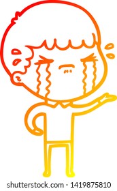 dibujo de línea de degradado cálido de un hombre de dibujos animados llorando
