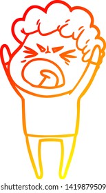 warm gradient line drawing of a cartoon furious man