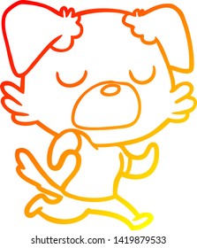 warm gradient line drawing of a cartoon dog jogging