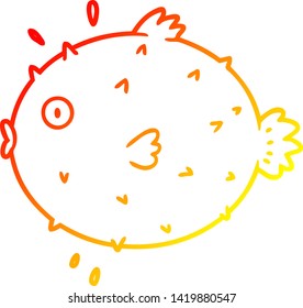 dibujo de línea de degradado cálido de un pez globo de dibujos animados
