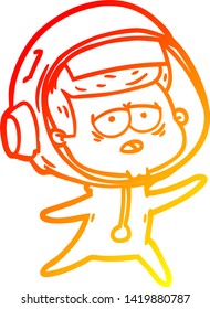 warm gradient line drawing of a cartoon tired astronaut