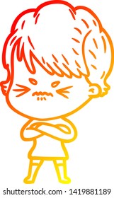 warm gradient line drawing of a cartoon frustrated woman